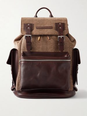 Leather-Trimmed Herringbone Canvas Backpack Leather-Trimmed Herringbone Canvas Backpack