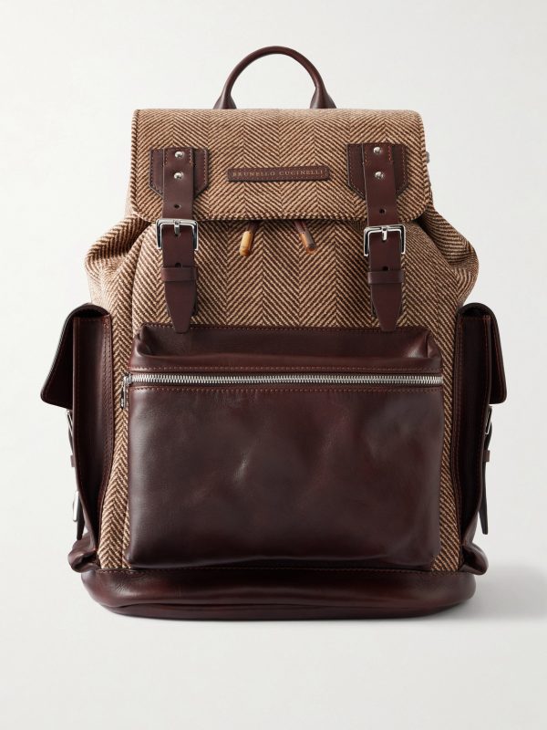 Leather-Trimmed Herringbone Canvas Backpack Leather-Trimmed Herringbone Canvas Backpack