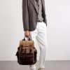 Leather-Trimmed Herringbone Canvas Backpack - OU Leather-Trimmed Herringbone Canvas Backpack - OU
