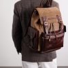 Leather-Trimmed Herringbone Canvas Backpack - OU2 Leather-Trimmed Herringbone Canvas Backpack - OU2