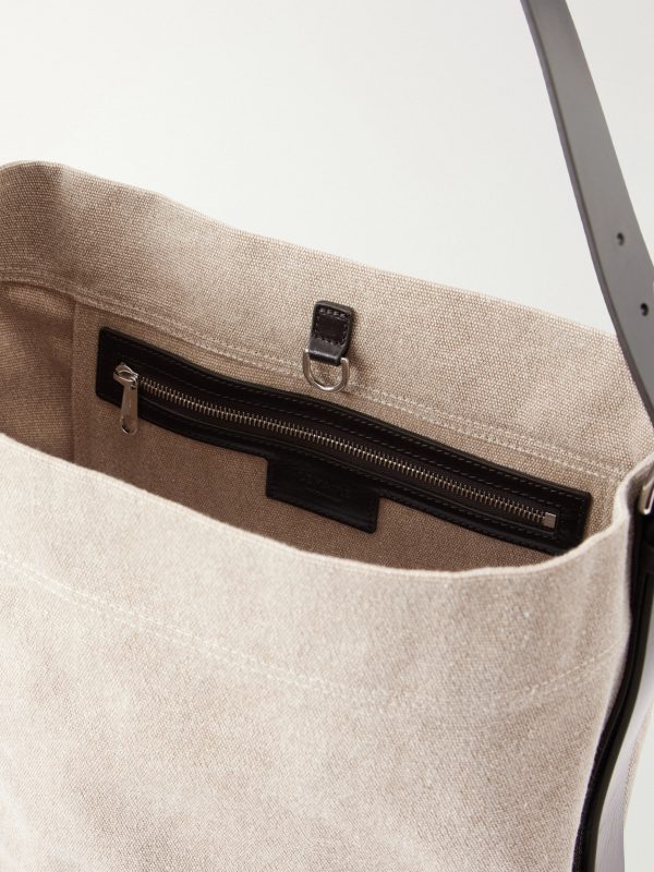 Leather-Trimmed Canvas Tote Bag - E1 Leather-Trimmed Canvas Tote Bag - E1