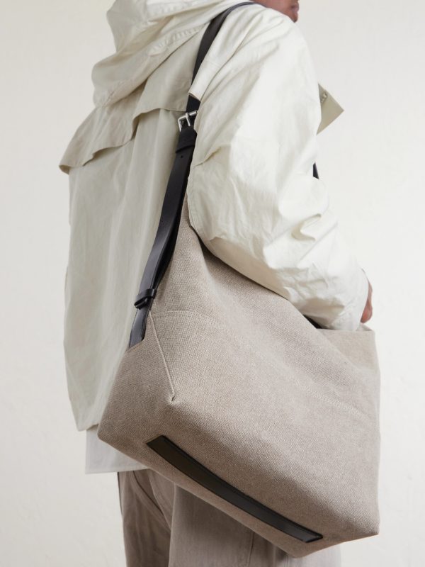 Leather-Trimmed Canvas Tote Bag - E2 Leather-Trimmed Canvas Tote Bag - E2