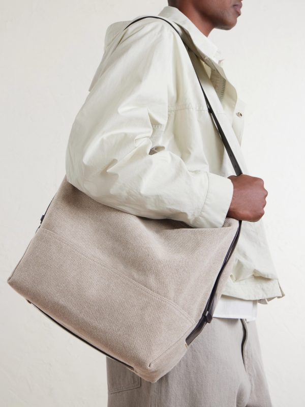 Leather-Trimmed Canvas Tote Bag - FR Leather-Trimmed Canvas Tote Bag - FR