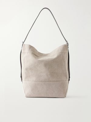 Leather-Trimmed Canvas Tote Bag