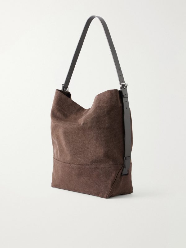Leather-Trimmed Canvas Tote Bag - BK Leather-Trimmed Canvas Tote Bag - BK