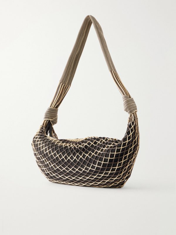 + Filt Croissant Leather-Trimmed Fishnet Messenger Bag - BK + Filt Croissant Leather-Trimmed Fishnet Messenger Bag - BK