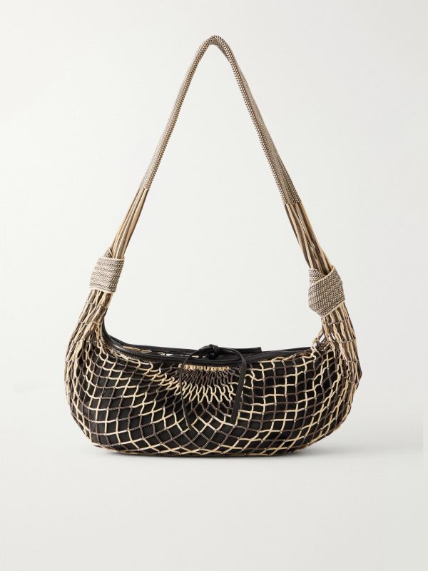 + Filt Croissant Leather-Trimmed Fishnet Messenger Bag + Filt Croissant Leather-Trimmed Fishnet Messenger Bag