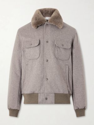 Sherling Trim Wool Bomber Jacket