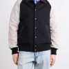 Collared Raglan Leather Trimmed Wool-Blend Bomber Jacket - FR Collared Raglan Leather Trimmed Wool-Blend Bomber Jacket - FR