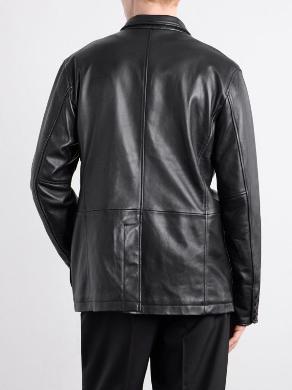 Notched Lapel Leather Blazer - BK Notched Lapel Leather Blazer - BK