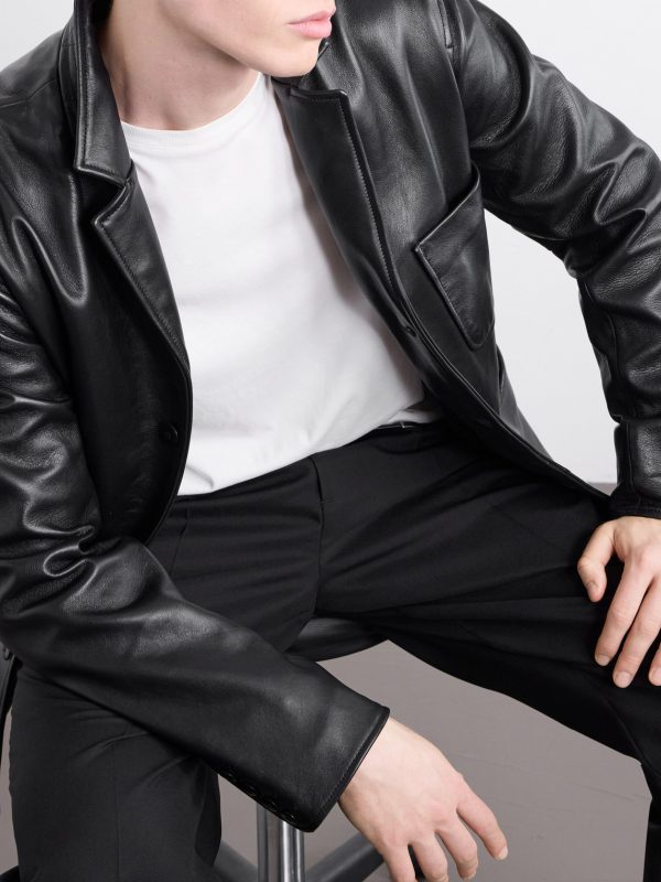 Notched Lapel Leather Blazer - E3 Notched Lapel Leather Blazer - E3
