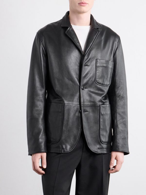 Notched Lapel Leather Blazer - FR Notched Lapel Leather Blazer - FR