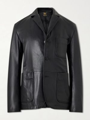 Notched Lapel Leather Blazer