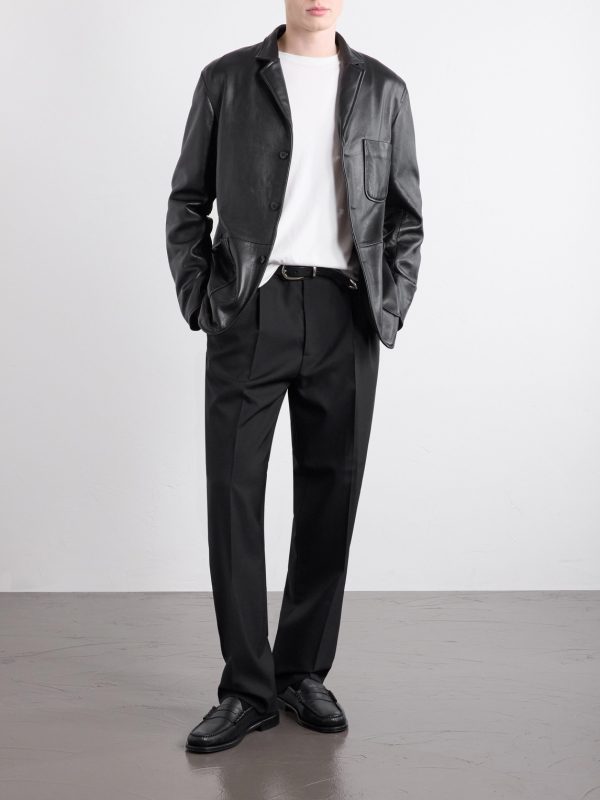 Notched Lapel Leather Blazer - OU Notched Lapel Leather Blazer - OU