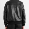 The Ridgewood Knit Trimmed Leather Bomber Jacket - BK The Ridgewood Knit Trimmed Leather Bomber Jacket - BK