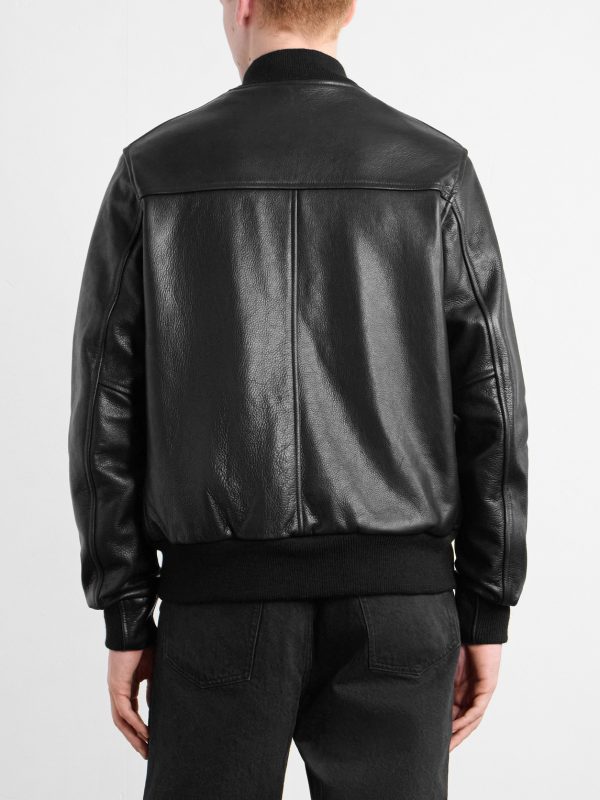 The Ridgewood Knit Trimmed Leather Bomber Jacket - BK The Ridgewood Knit Trimmed Leather Bomber Jacket - BK