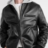 The Ridgewood Knit Trimmed Leather Bomber Jacket - CU The Ridgewood Knit Trimmed Leather Bomber Jacket - CU