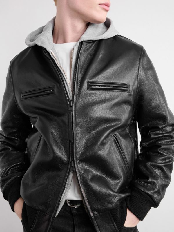 The Ridgewood Knit Trimmed Leather Bomber Jacket - CU The Ridgewood Knit Trimmed Leather Bomber Jacket - CU