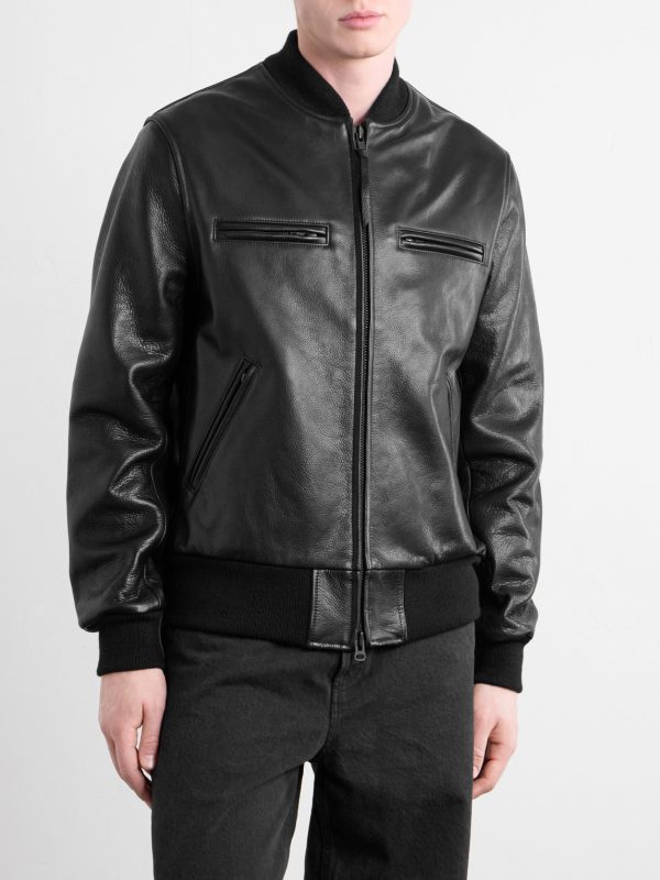 The Ridgewood Knit Trimmed Leather Bomber Jacket - FR The Ridgewood Knit Trimmed Leather Bomber Jacket - FR