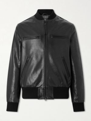 The Ridgewood Knit Trimmed Leather Bomber Jacket The Ridgewood Knit Trimmed Leather Bomber Jacket