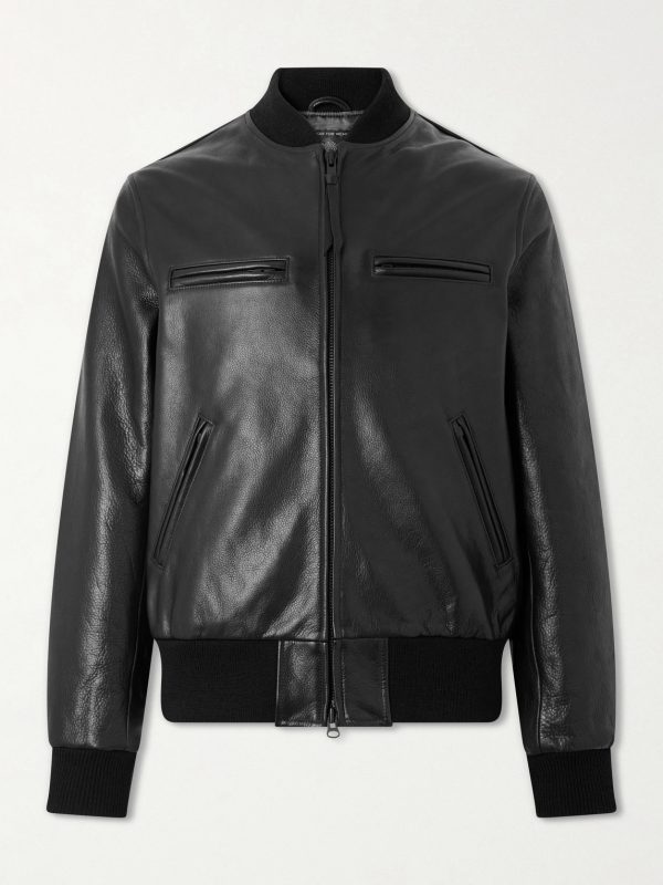 The Ridgewood Knit Trimmed Leather Bomber Jacket The Ridgewood Knit Trimmed Leather Bomber Jacket