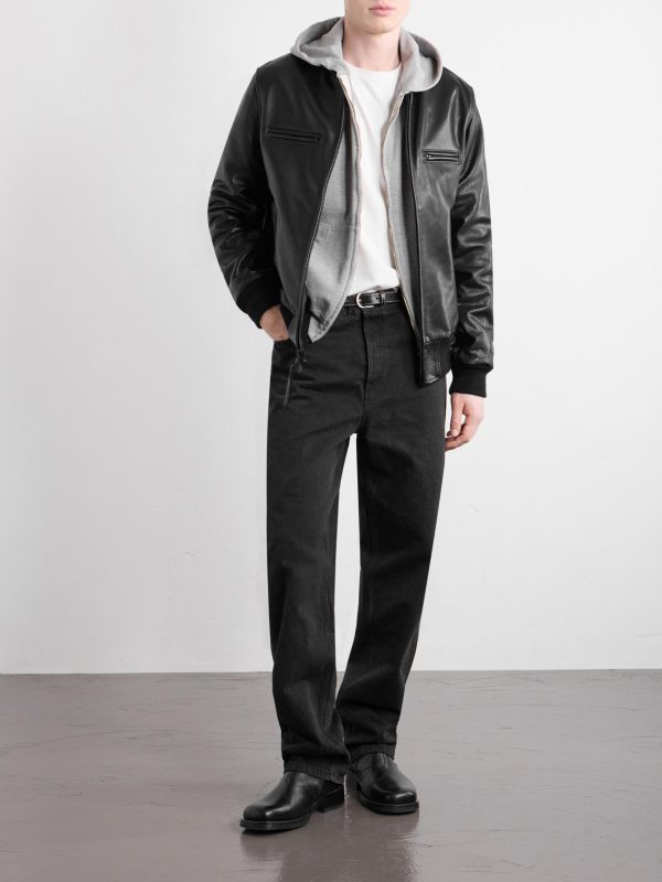 The Ridgewood Knit Trimmed Leather Bomber Jacket - OU The Ridgewood Knit Trimmed Leather Bomber Jacket - OU