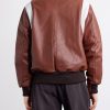 Perforated Fabric Trimmed Leather Jacket - BK Perforated Fabric Trimmed Leather Jacket - BK