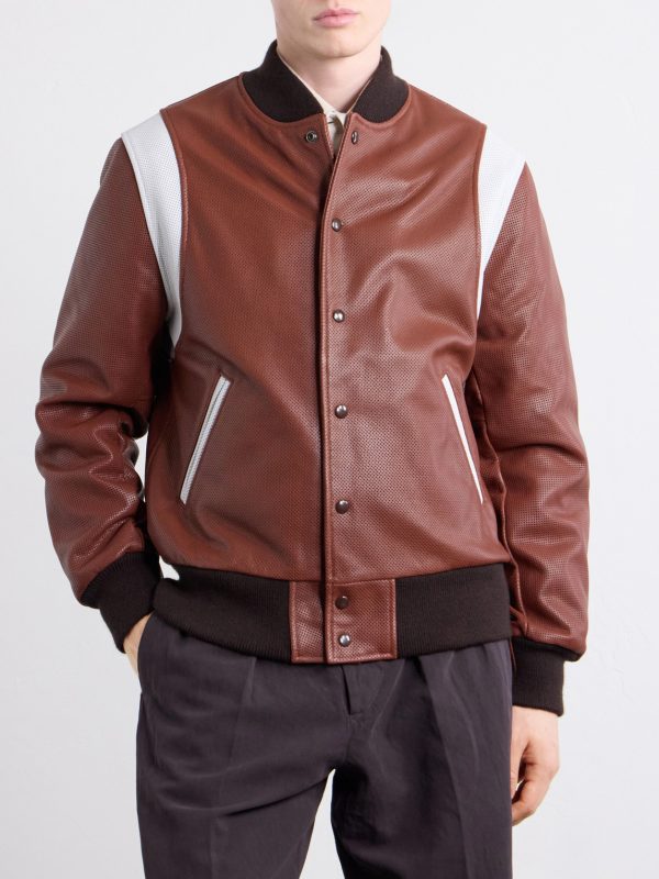 Perforated Fabric Trimmed Leather Jacket - FR Perforated Fabric Trimmed Leather Jacket - FR