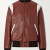 Perforated Fabric Trimmed Leather Jacket Perforated Fabric Trimmed Leather Jacket