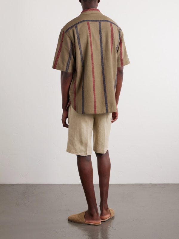 Ronen Camp-Collar Striped Jacquard-Knit Cotton Shirt - BK Ronen Camp-Collar Striped Jacquard-Knit Cotton Shirt - BK
