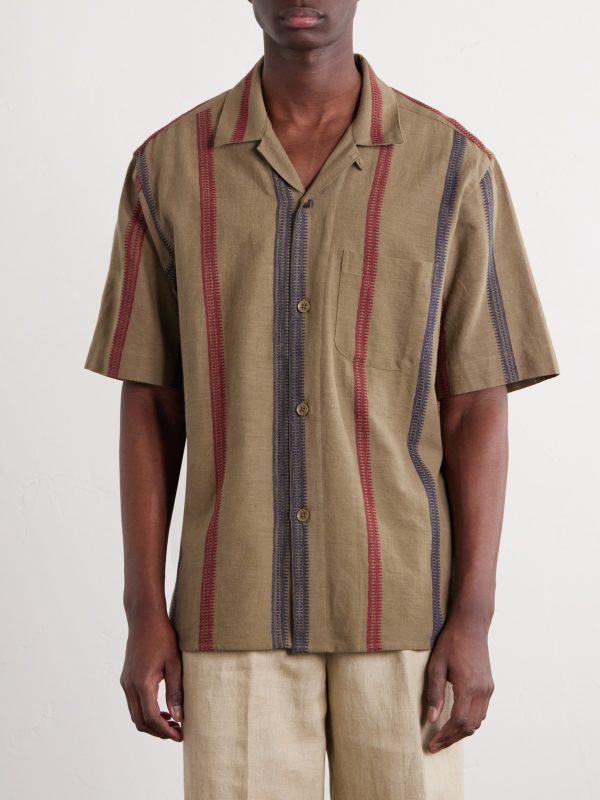 Ronen Camp-Collar Striped Jacquard-Knit Cotton Shirt - FR Ronen Camp-Collar Striped Jacquard-Knit Cotton Shirt - FR
