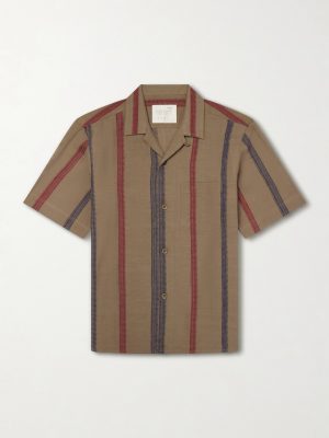 Ronen Camp-Collar Striped Jacquard-Knit Cotton Shirt Ronen Camp-Collar Striped Jacquard-Knit Cotton Shirt
