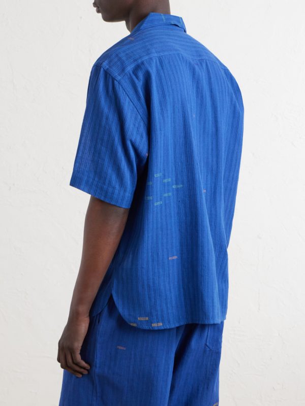 Ronald Convertible-Collar Embroidered Striped Cotton Shirt - BK