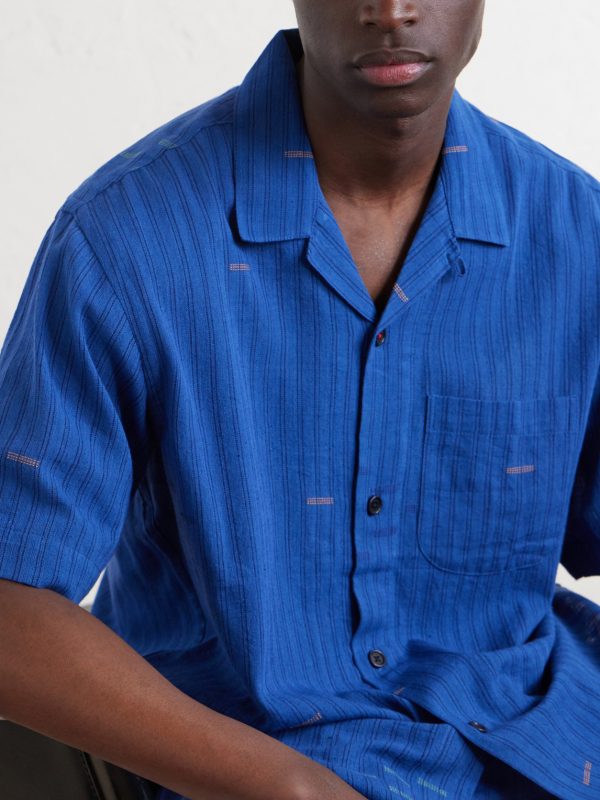 Ronald Convertible-Collar Embroidered Striped Cotton Shirt - CU