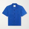 Ronald Convertible-Collar Embroidered Striped Cotton Shirt