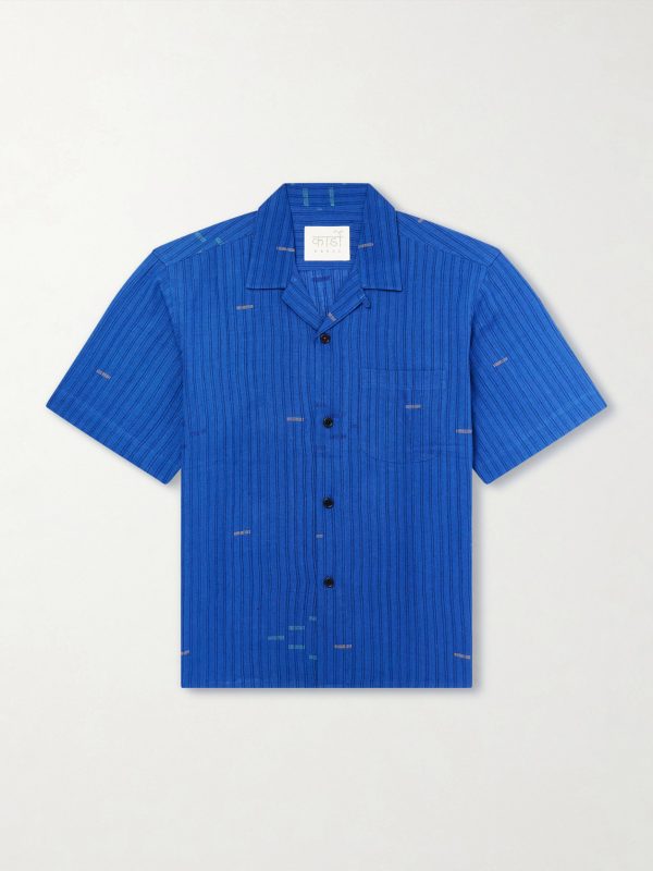 Ronald Convertible-Collar Embroidered Striped Cotton Shirt