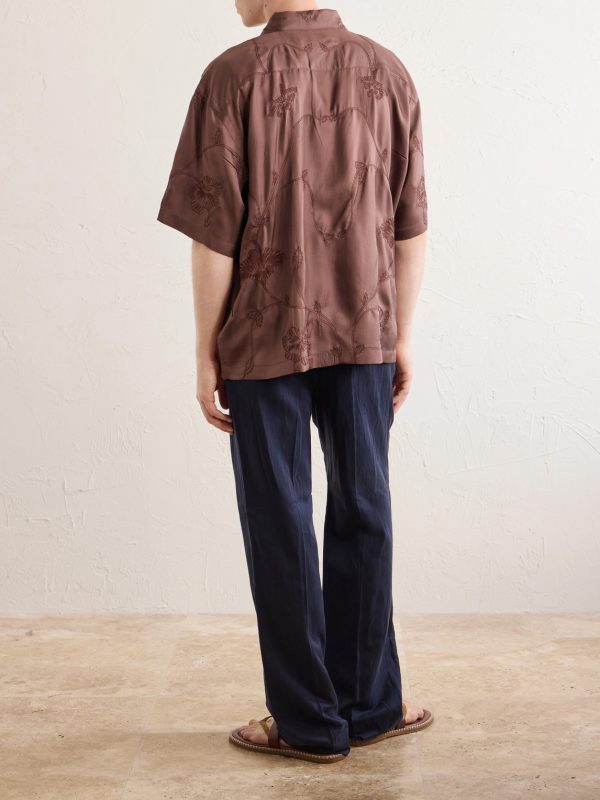 Rohit Convertible-Collar Floral-Embroidered Silk-Satin Shirt - BK