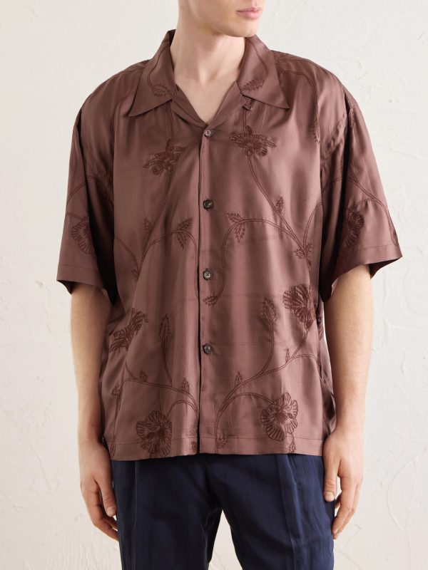 Rohit Convertible-Collar Floral-Embroidered Silk-Satin Shirt - FR