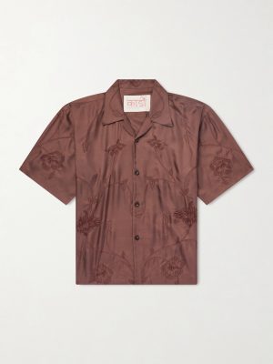Rohit Convertible-Collar Floral-Embroidered Silk-Satin Shirt Rohit Convertible-Collar Floral-Embroidered Silk-Satin Shirt