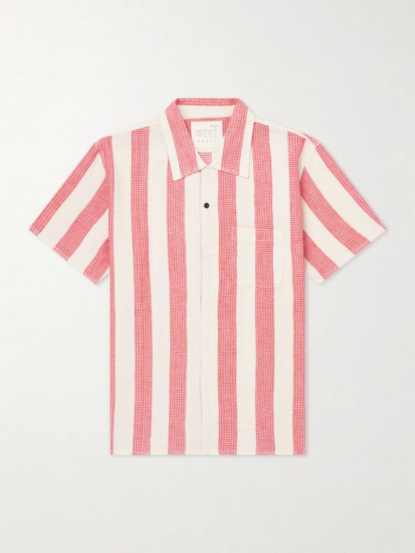 Camp-Collar Striped Cotton Shirt