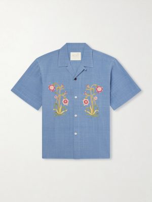 Ronen Convertible-Collar Embroidered Cotton Shirt Ronen Convertible-Collar Embroidered Cotton Shirt