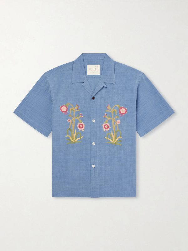 Ronen Convertible-Collar Embroidered Cotton Shirt