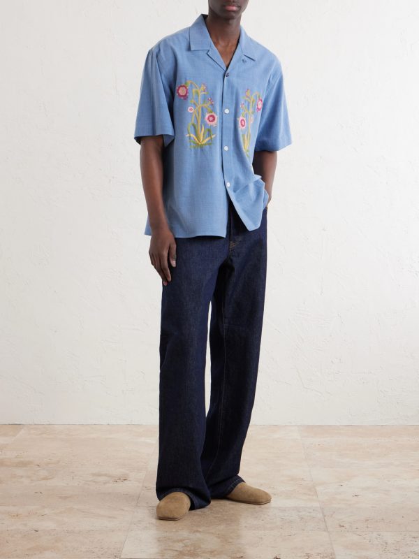 Ronen Convertible-Collar Embroidered Cotton Shirt - OU