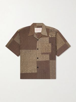 Rohit Bandhani Convertible-Collar Patchwork Embroidered Cotton Shirt Rohit Bandhani Convertible-Collar Patchwork Embroidered Cotton Shirt