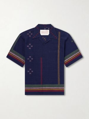 Rohit Camp-Collar Striped Cotton Shirt Rohit Camp-Collar Striped Cotton Shirt