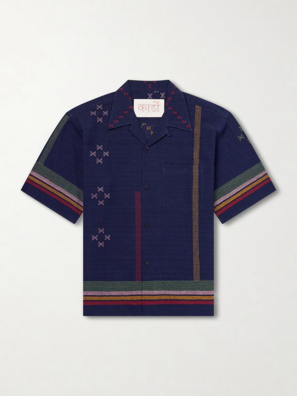 Rohit Camp-Collar Striped Cotton Shirt Rohit Camp-Collar Striped Cotton Shirt