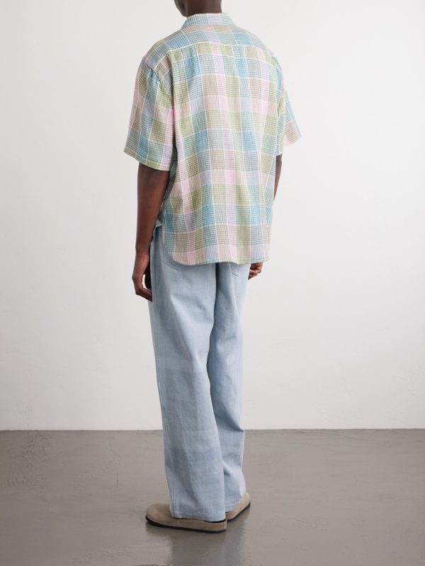 Ronen Camp-Collar Floral-Embroidered Checked Cotton and Linen-Blend Shirt - BK Ronen Camp-Collar Floral-Embroidered Checked Cotton and Linen-Blend Shirt - BK