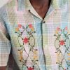 Ronen Camp-Collar Floral-Embroidered Checked Cotton and Linen-Blend Shirt - CU Ronen Camp-Collar Floral-Embroidered Checked Cotton and Linen-Blend Shirt - CU
