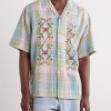Ronen Camp-Collar Floral-Embroidered Checked Cotton and Linen-Blend Shirt - FR Ronen Camp-Collar Floral-Embroidered Checked Cotton and Linen-Blend Shirt - FR