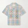 Ronen Camp-Collar Floral-Embroidered Checked Cotton and Linen-Blend Shirt Ronen Camp-Collar Floral-Embroidered Checked Cotton and Linen-Blend Shirt